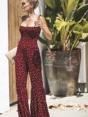 Storia Burgundy bohemian Floral  Wide-Leg Jumpsuit